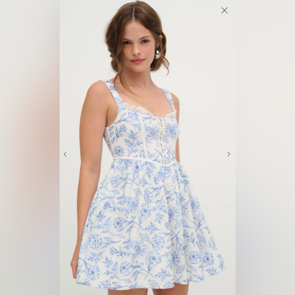 For Love And Lemons Blue and White Floral Mini Dress